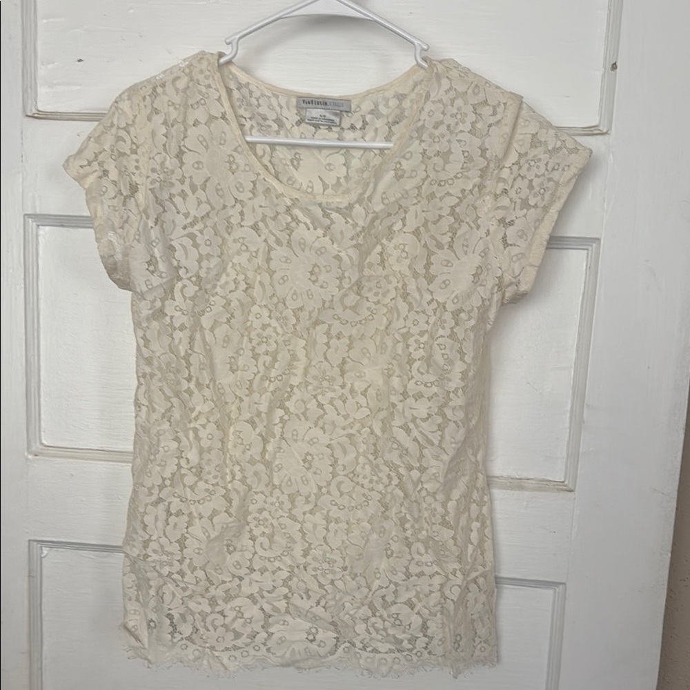 Van Heusen Cream Fitted Embellished Cap Sleeve Blouse